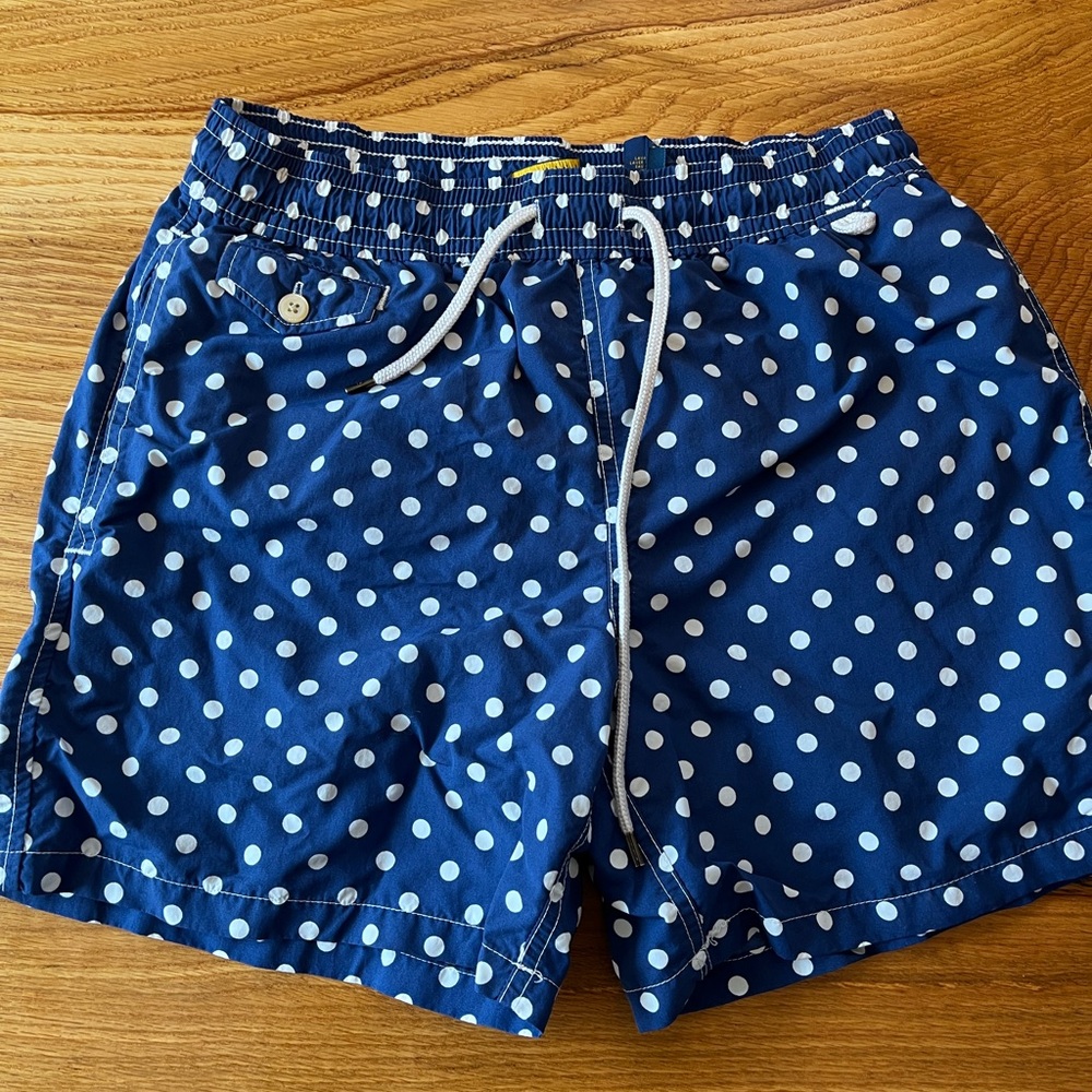 Men’s Polo Swimsuit Size Small Blue Polka Dots (Swim Trunk)